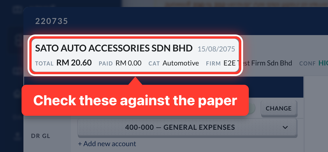 The supplier, date and total at the top of the invoice, circled