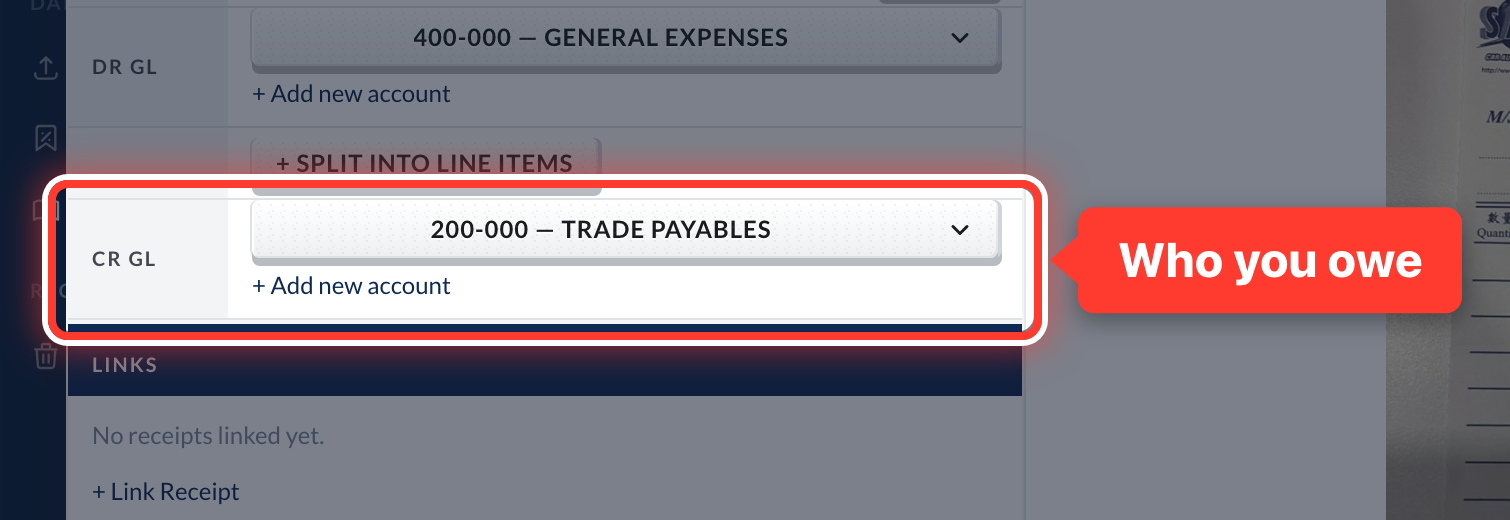 The CR GL field on the invoice, circled