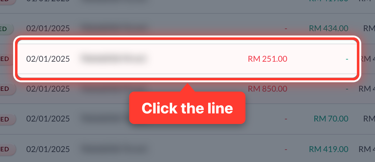 A money-out line on the bank statement, circled