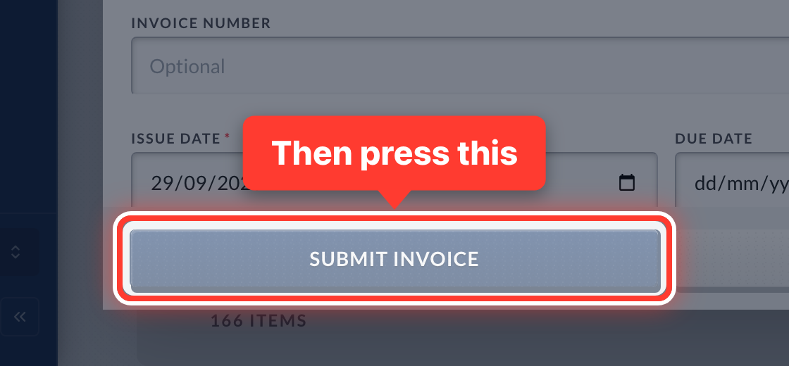 The Submit Invoice button in the Submit New Invoice window, circled