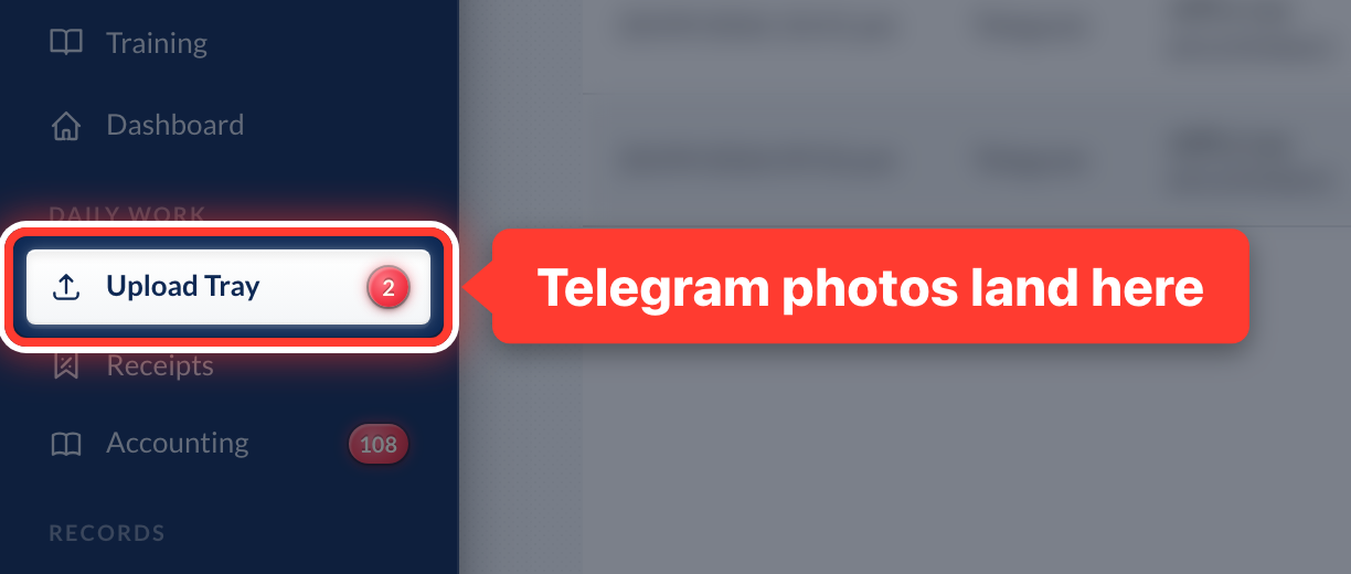 Upload Tray in the sidebar, circled