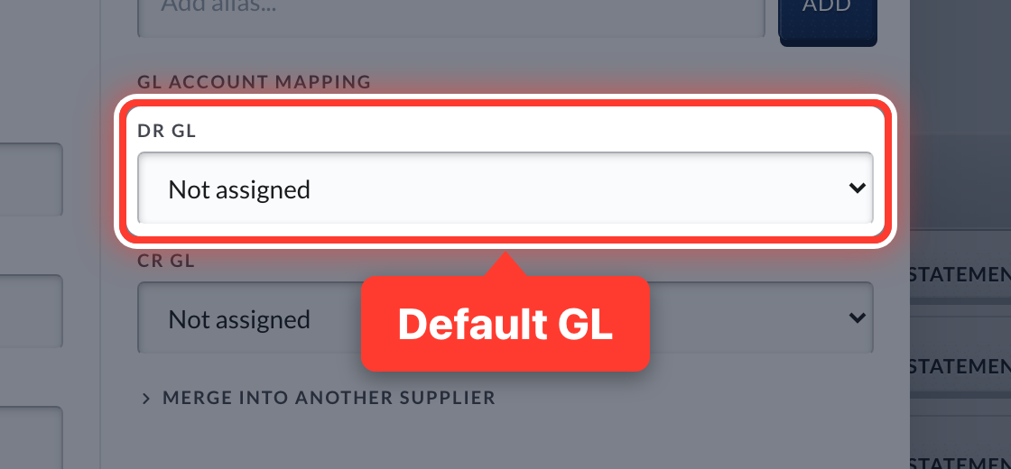 The DR GL box in a supplier's Edit window, circled
