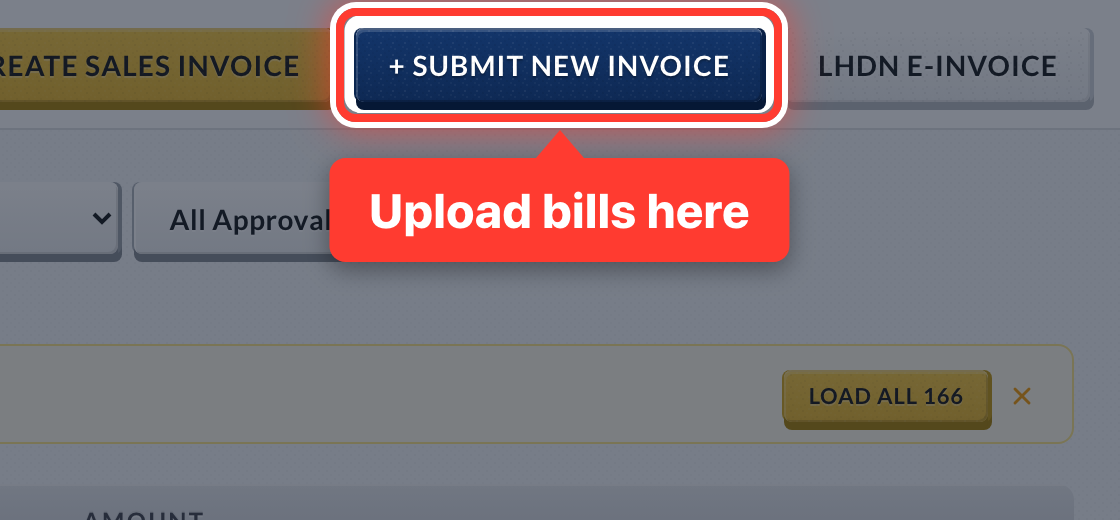 The + Submit New Invoice button on the Invoices page, circled