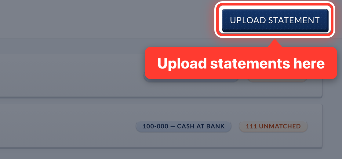 The Upload Statement button on Bank Reconciliation, circled