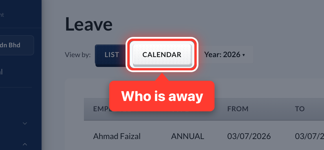 The Calendar button on Leave, circled