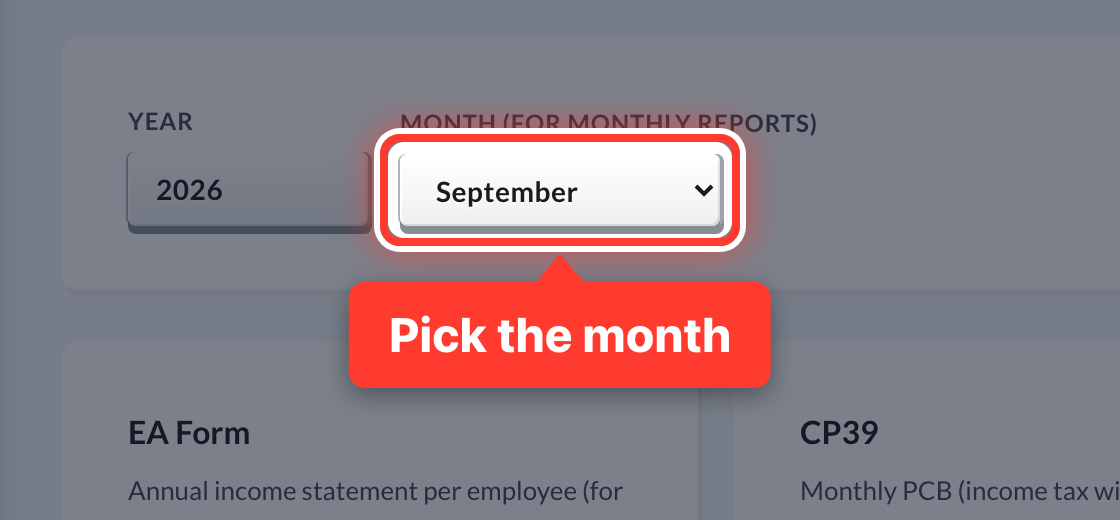 The month picker on Statutory Reports, circled